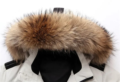 Winter Mens Down Jacket 90% White Duck Down Parkas Coat Mid-length Fur Collar  -30 Degree Keep Warm Male Thicken Snow Overcoats