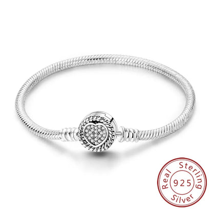 Bracelet Original 925 Sterling Silver Charm Bracelet 17-20CM Love Heart Pave Zirconia Bracelet for Women DIY Charm Jewelry Gifts