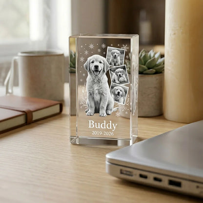 Personalized Custom Pet Memorial Crystal Block,Photo Collage,2D Laser Etched,Pet Loss Gift,Non-Fading Engraving,Tabletop Display