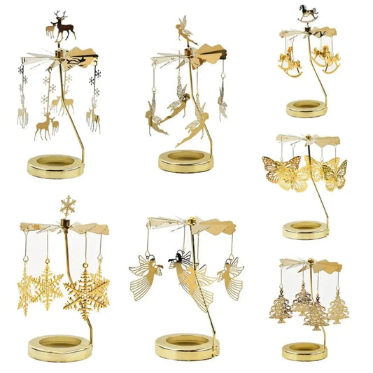 Metal Rotating Candle Holder Heat-Powered Rotation Elegance Style Spinner Carousel Rotating Mechanism Tea Light Holder