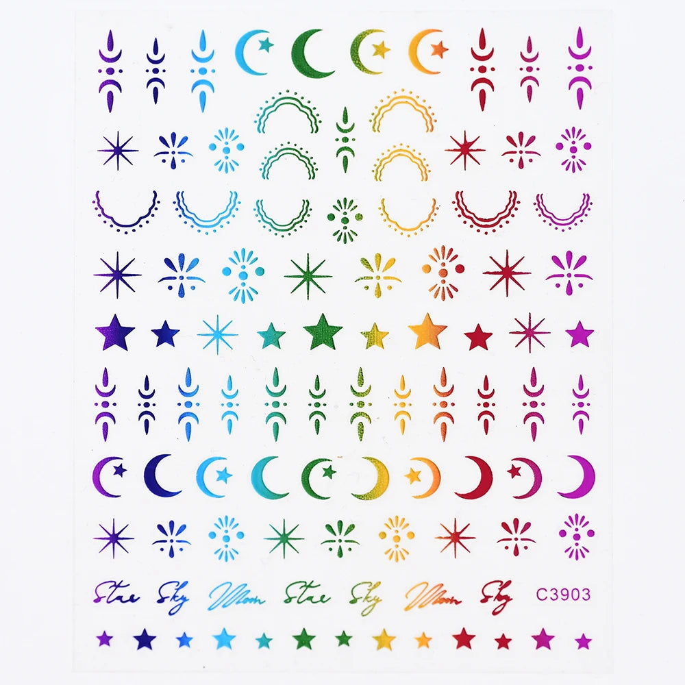 Black White Star 3D Nail Art Sticker Y2K Pentagram Self-Adhesive Decals Laser Shiny Glitters Starlight Manicure Ornaments Slider