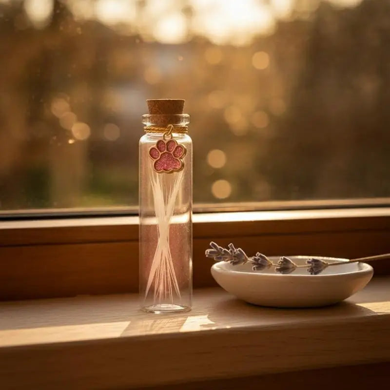 Pet Fur Keepsake Clear Glass Bottle Sealed Cork Stopper Glitter Paw Pendant for Dog Cat Loss Memorial Gift