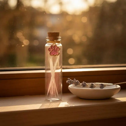 Pet Fur Keepsake Clear Glass Bottle Sealed Cork Stopper Glitter Paw Pendant for Dog Cat Loss Memorial Gift