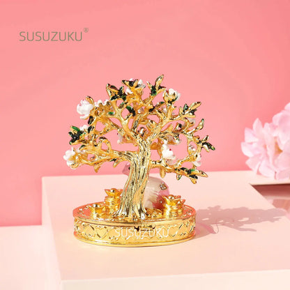 Cherry Blossom Tree Crystal Hinged Jewelry Box Little White Rabbit Necklace Earrings Nail Ring Box