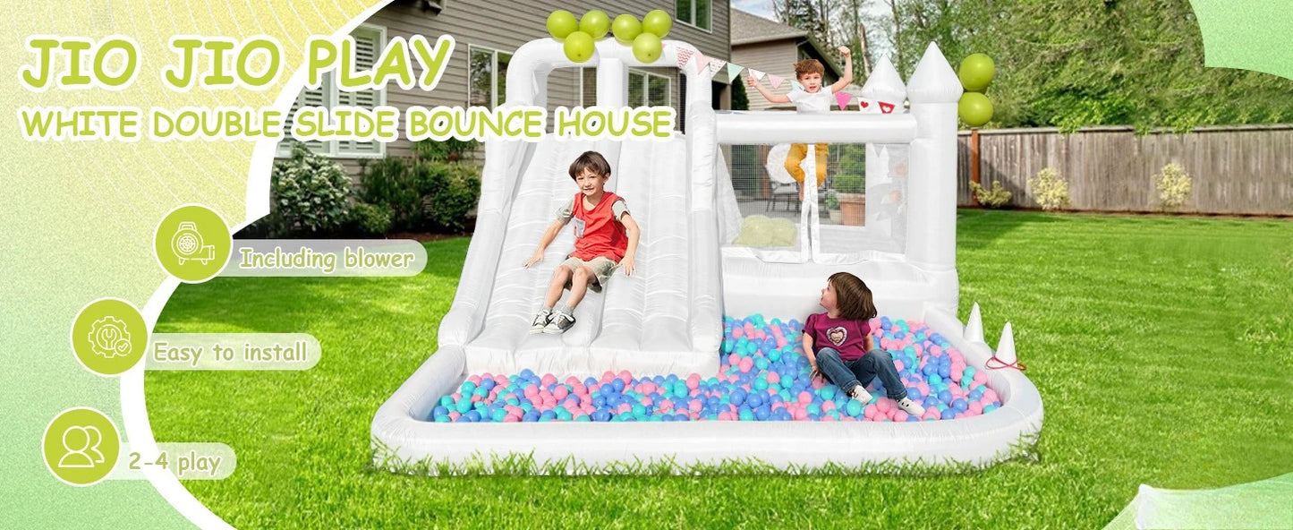 White Bounce House Oxford Bouncy Castle with Two Slides Bounce House for Kids with Large Ball Pits wedding Party Inflatable toys