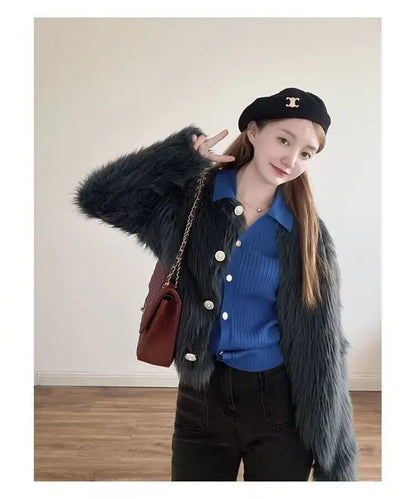 Imitation Mink Cashmere Knitted Cardigan Sweater Coat Women Autumn And Winter 2023 Popular European Soft Cardigan Sweater Female