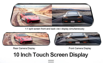 10 Inch Car DVR Car Touch Screen Video Recorder Dual 1080P Rearview Mirror Front and Rear HD Night Vision Camera Mirror