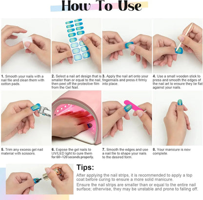 20/22Tips UV Semi cured Gel Nail Stickers Waterproof Long Lasting Full Gel Nail Wraps Press On Nail Decal DIY Manicure