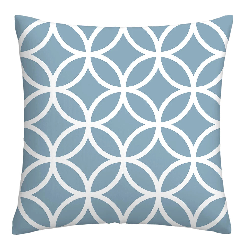 Lake blue white geometric linen pillowcase sofa cushion cover home decoration can be customized for you 40x40 45x45 50x50 60x60
