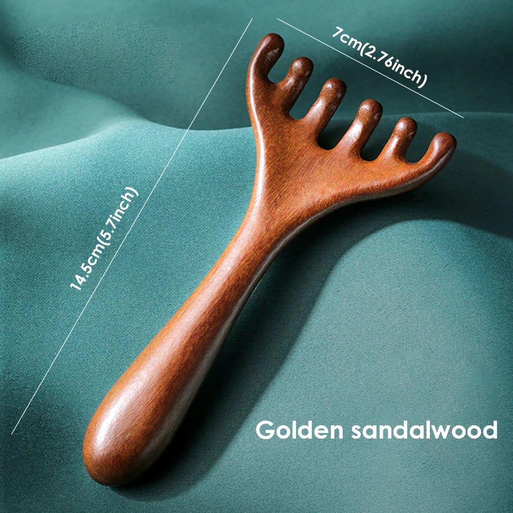 Wooden Meridian Massage Comb Anti-static 6-Claw Head Massager Promote Blood Circulation Body BGua Sha Tool Head Massage Brush