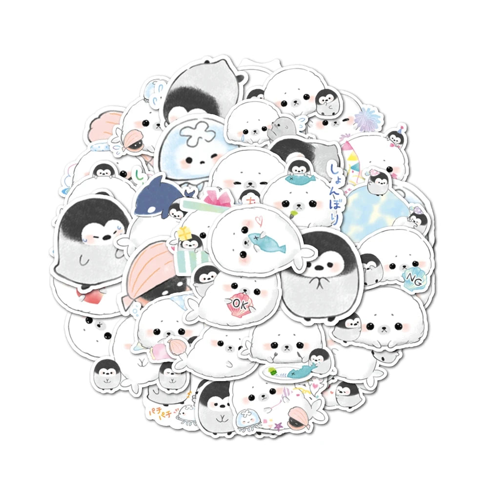 40pcs Cartoon Seal Penguin Stickers Can Be Used To Decorate Luggage Mirrors, Cabinets, Car Water Bottles, Etc., Self-Pasting