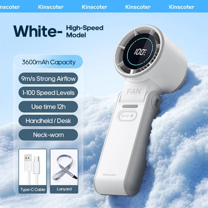 Portable High Speed Cooling Handheld Fan 3600mAh Rechargeable 100 Wind Speeds Adjustable Mini Foldable Air Cooling Turbo Fan