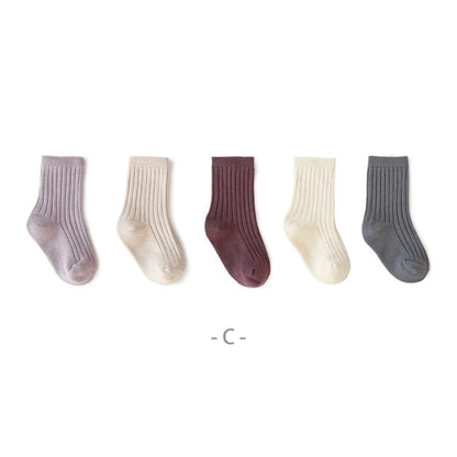 MILANCEL New Autumn Kids Socks Girls Solid Color Mid Tube Socks Children Sock 5 Pairs a Lot