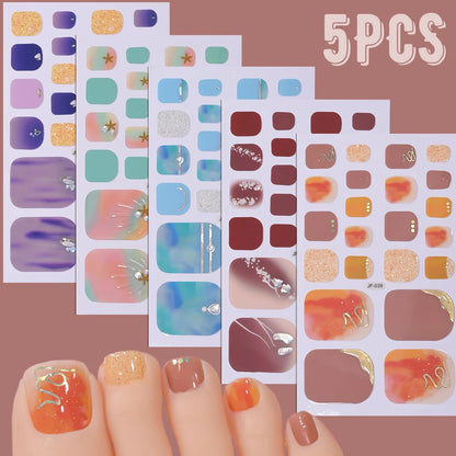 5Sheets Yellow Daisy Toenail Sticker 110Tips Full Cover Baking Free Toe Nail Wraps Elegant Flower Self-Adhesive Toe Polish Strip