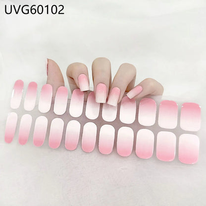 20/22Tips UV Semi cured Gel Nail Stickers Waterproof Long Lasting Full Gel Nail Wraps Press On Nail Decal DIY Manicure