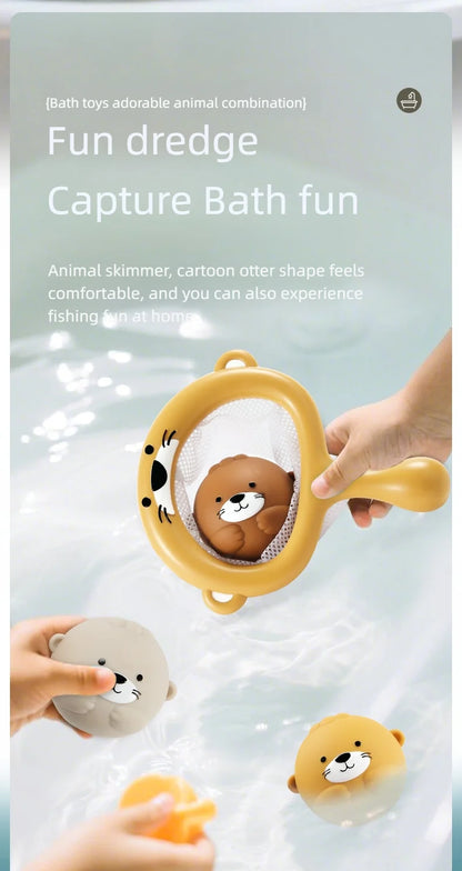 Children Otter Bath Toy Infant Float Ball Set Stackable Floating Boat Soft Water Play Toy Beach Swimming Pool Gift