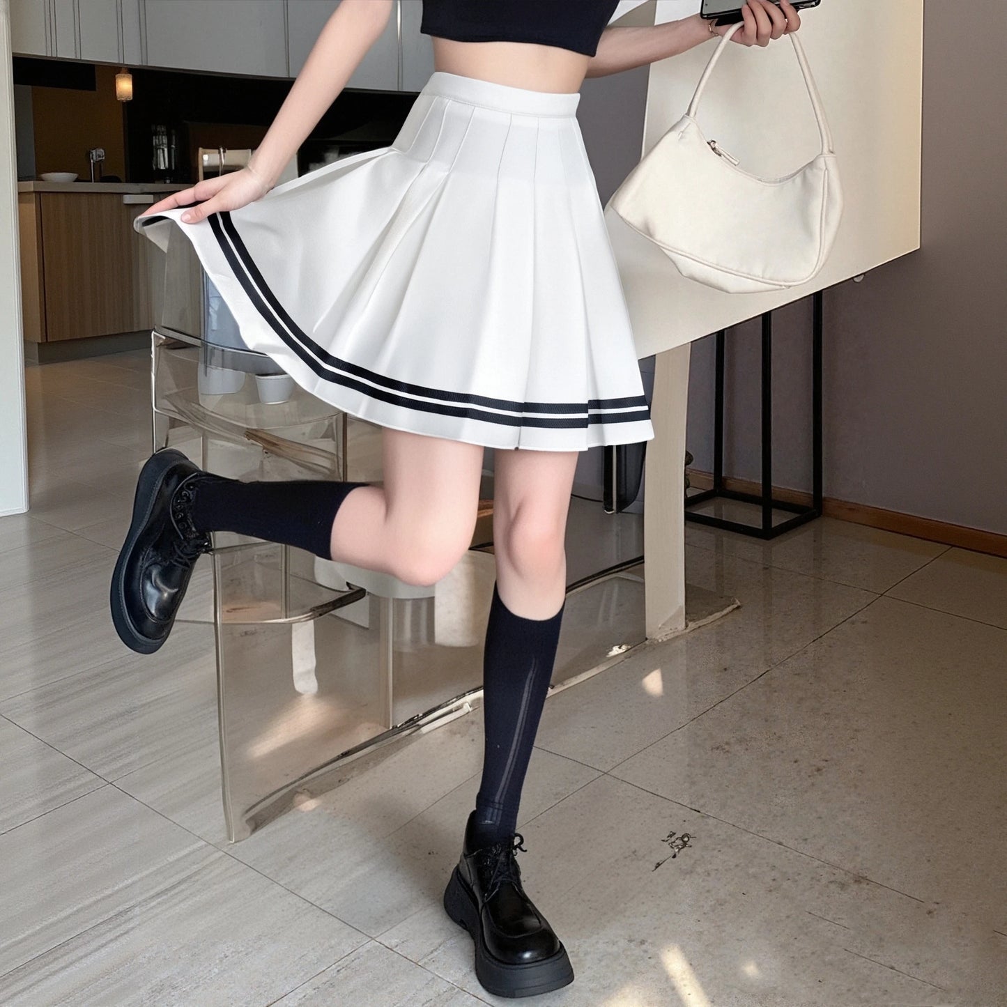 Fashion Preppy Style Pleated Skirts Women 2025 Spring Summer New A Line Short Dress Sweet Girl High Waist Petchwork Skirt Street