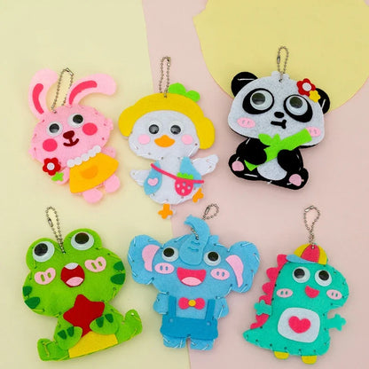 5Pcs Kids DIY Sewing Toys Cartoon Animal Keychain Montessori Arts Crafts Handmade Needlework Kits Early Educational Girls Gifts