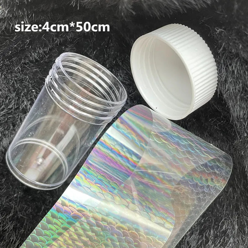 50/100cm Fish Scale Chameleon Nails Metal Nail Art Foil Fish Lure Transfer Decals Wraps Stickers Laser Manicure Decorations