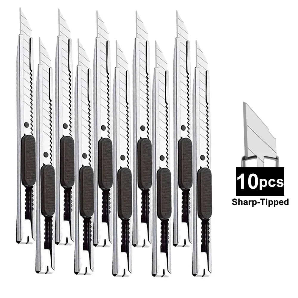 1/5/10Pcs Utility Knife Stainless Steel Paper Cut Box Cutter Tools Kit Non-Slip Blades Unboxing Knife Handicraft Carving Tools
