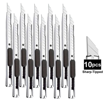 1/5/10Pcs Utility Knife Stainless Steel Paper Cut Box Cutter Tools Kit Non-Slip Blades Unboxing Knife Handicraft Carving Tools