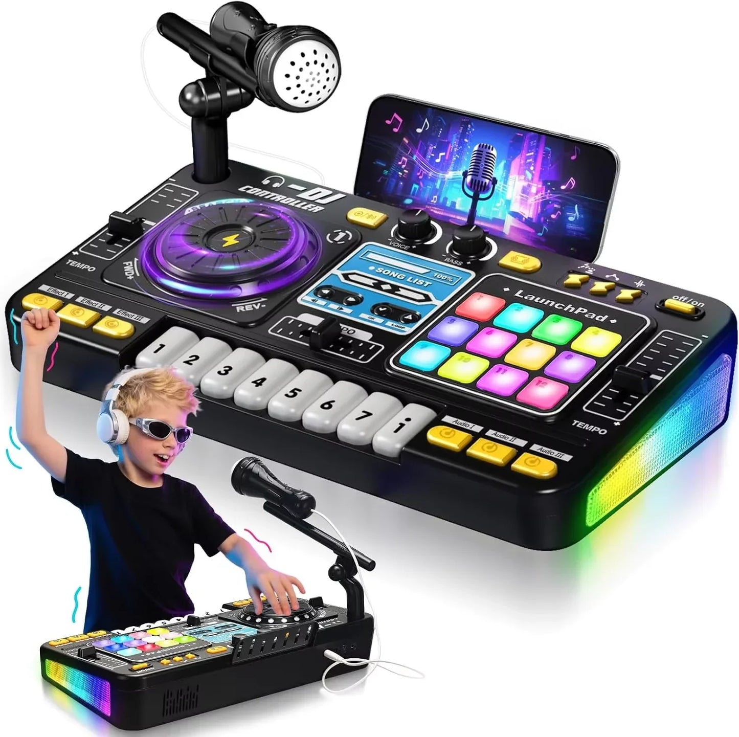 Simulation DJ Mixer Controller Kids Toys Multifunctional Music Effect Children Toy Electronic Musical Instrument Game Birthday Gifts Toys for Boy Girls Chirstmas Gifts Ship From Germany Fast Delivery