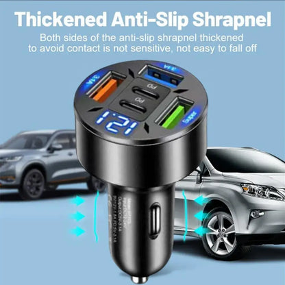 250W Car Charger 5 Ports LED Digital Display USB PD Type C Fast Charging Car Phone Charger Adapter For IPhone 15