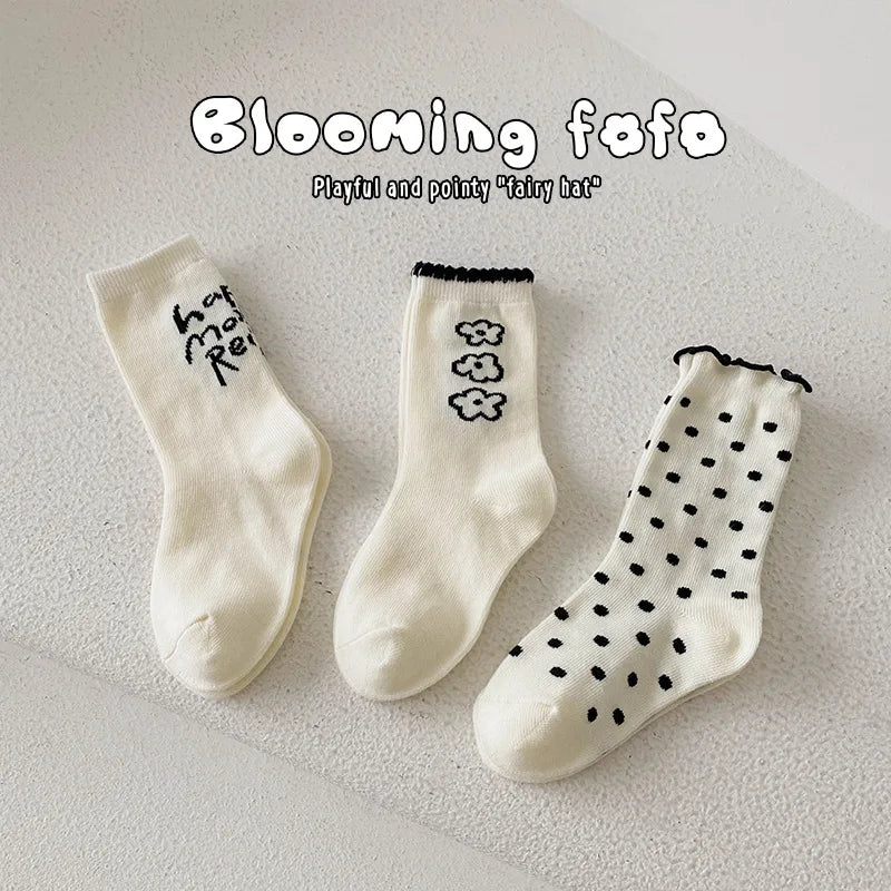 1-12Year 3Pairs Pack 2024 Spring Floral Medium Stockings Embroidery Lace Thin Princess Stockings Girls' Socks