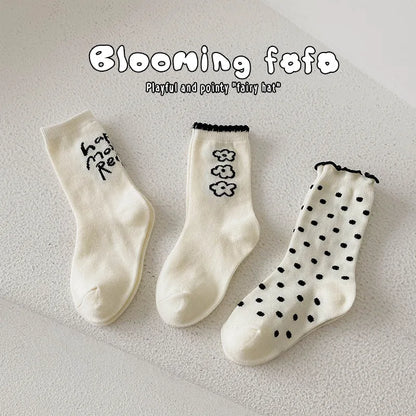 1-12Year 3Pairs Pack 2024 Spring Floral Medium Stockings Embroidery Lace Thin Princess Stockings Girls' Socks