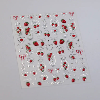 Juicy Red Jelly Tomato Nail Art Sticker Cute Bowknot Glitter Star Kawaii 5D Fruit Self Adhesive Nail Art Decals for Summer DIY