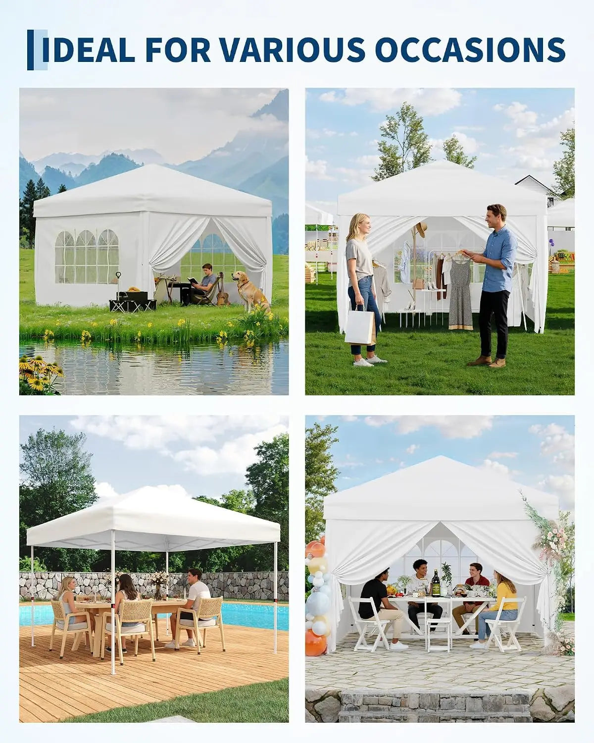 Garvee Heavy Duty 3x3m Folding Gazebo with 4 Sidewalls – Waterproof Outdoor Canopy Tent, UPF 50+ UV Protection – Adjustable Height, Easy Setup, Wheeled Carry Bag, Stakes, Ropes, Sandbags – Garden
