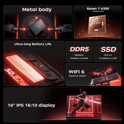 ACEMAGIC Gaming Laptop AMD Ryzen 9 6900HX 16GB LPDDR5 RAM 512GB PCIe SSD Upgradable 16" FHD Display Screen Laptop With Radeon