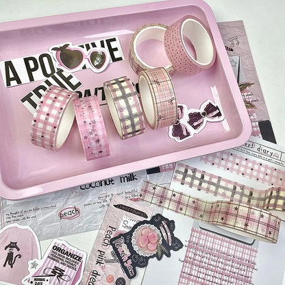 MINKYS 6pcs/lot Kawaii Retro Pink Star Decorative Tape Roller Set Cute Cartoon Creative Washi Tape School Stationery