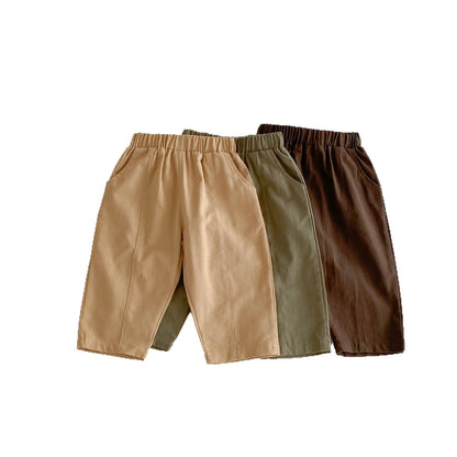 Toddler Girl Cotton Pleated Harem Pants 1-6Y Kids Boys Solid Color Casual Roll Up Trousers Comfy Elastic Waist Kids Bottoms