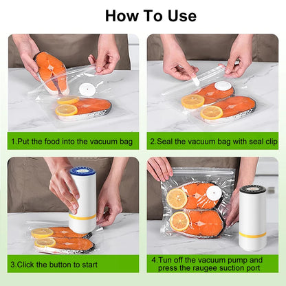 Electric Air Pump Vacuum Sealer Pump Rechargeable Automatic Sealing Machine with Reusable Vacuum Sealer Bags Food Packaging Bag