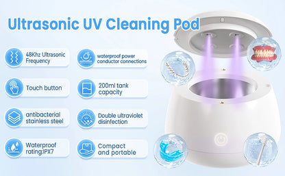 KUNPHY UV Light Ultrasonic Retainer Cleaner 200ML Denture Cleaner for Aligner Night Guard Braces Toothbrush Dental Appliances