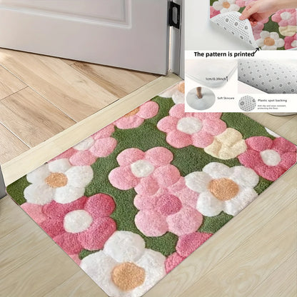 Vibrant Floral Bath Mat – Ultra-Soft, Quick-Dry & Non-Slip Rug for Bathroom, Kitchen & Entryway, Ideal Housewarming Gift