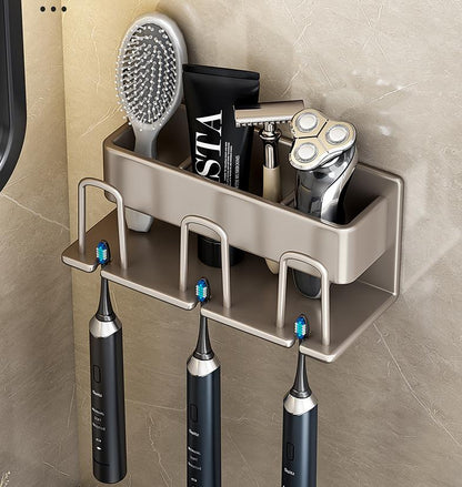 Wall Mounted Toothbrush Holder Aluminium Alloy Toothpaste Rack Bathroom Household Space Saving No Punching Bathroom Accessories