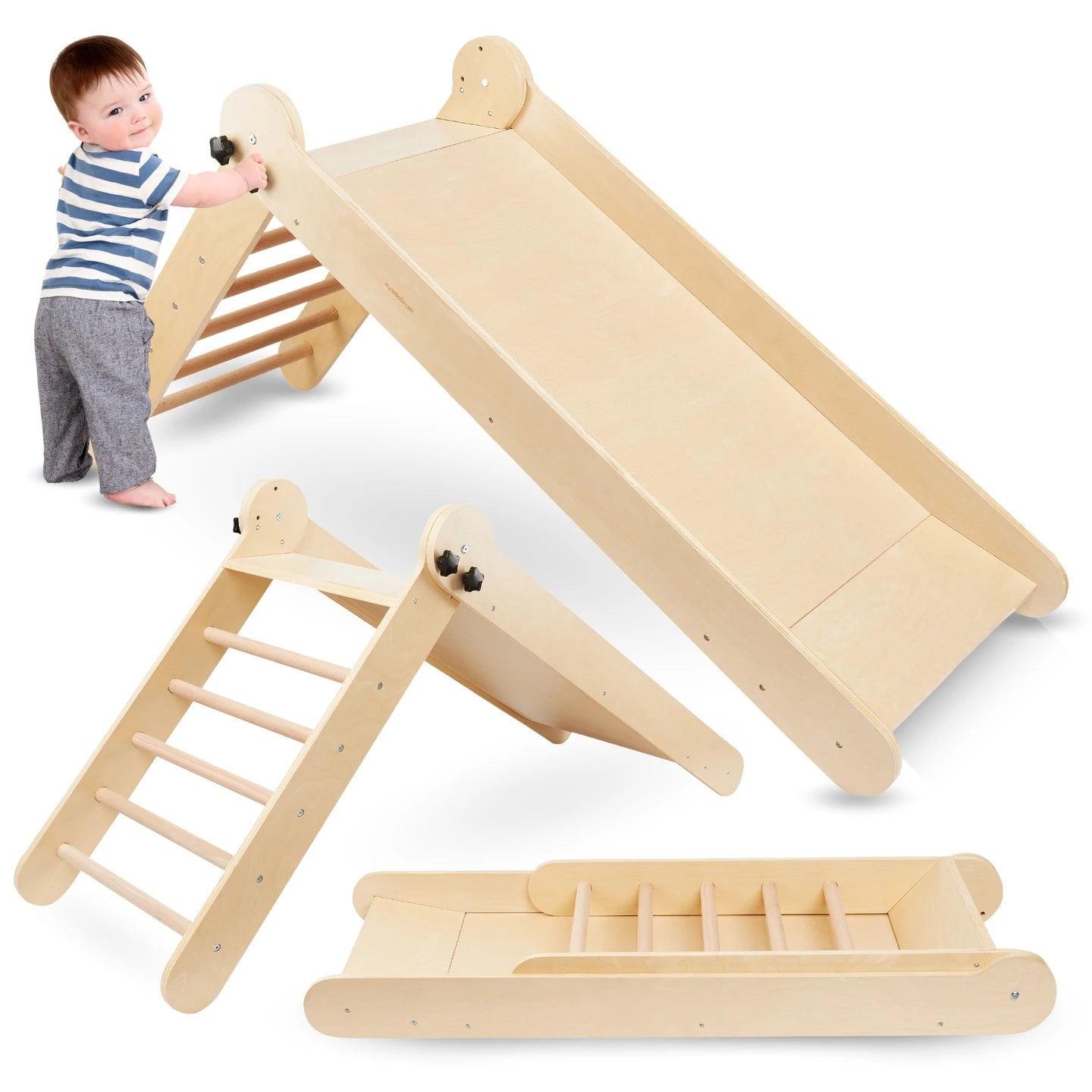 Mamabrum Large Wooden Children's Slide Ladder Folding Montessori Educational Toy for Toddler 3 + 4 + 5 +