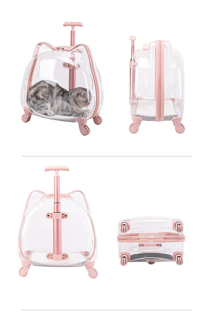 Pet Trolley Case, Fully Transparent Cat Case, Breathable Space Cabin Cat Bag, Outdoor Bag, Portable Small Dog Bag