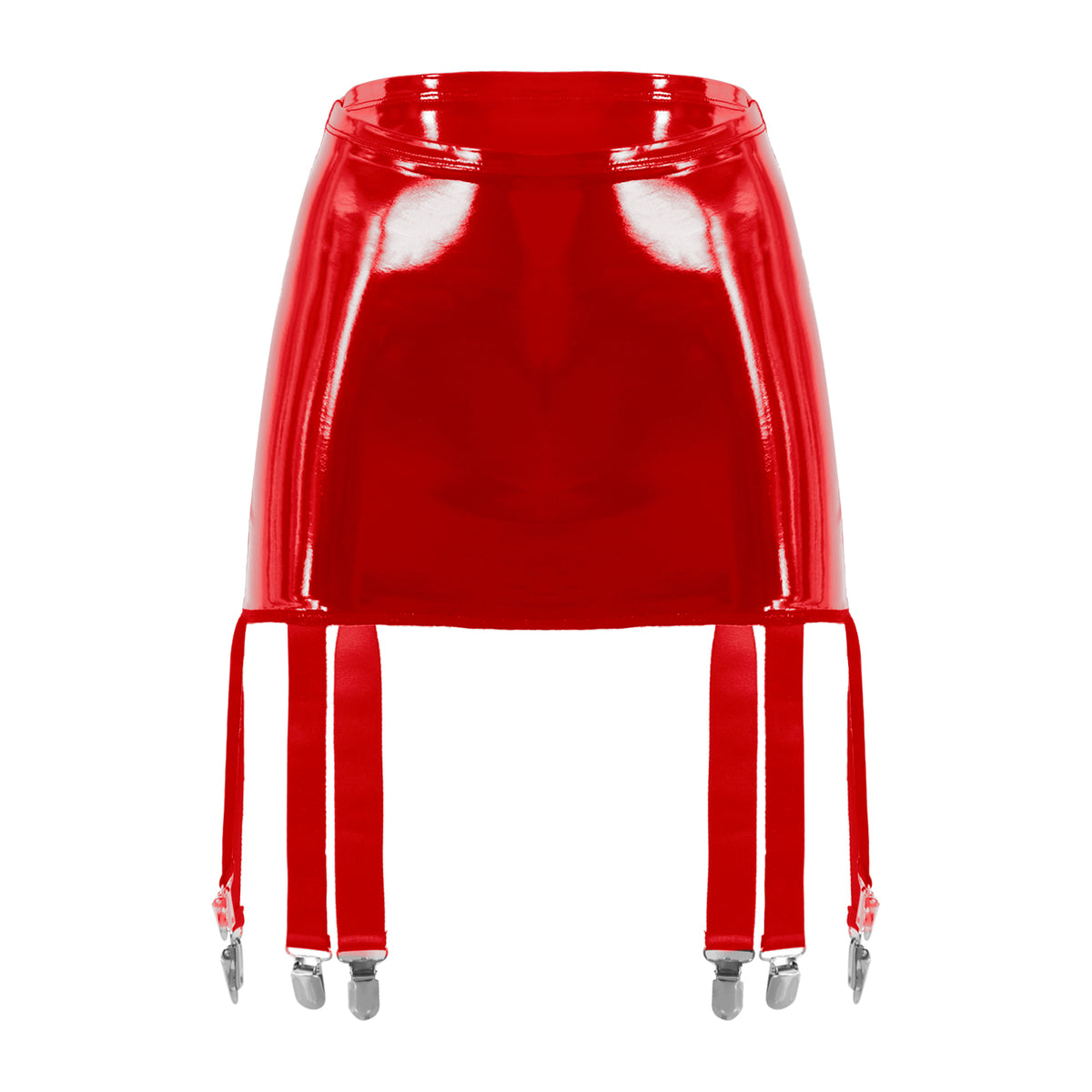 Women's Garter Straps Pencil Skirts Patent Leather Wet Look Garter Belt Short Mini Skirts with Buckle Clips Sexy Clubwear Party