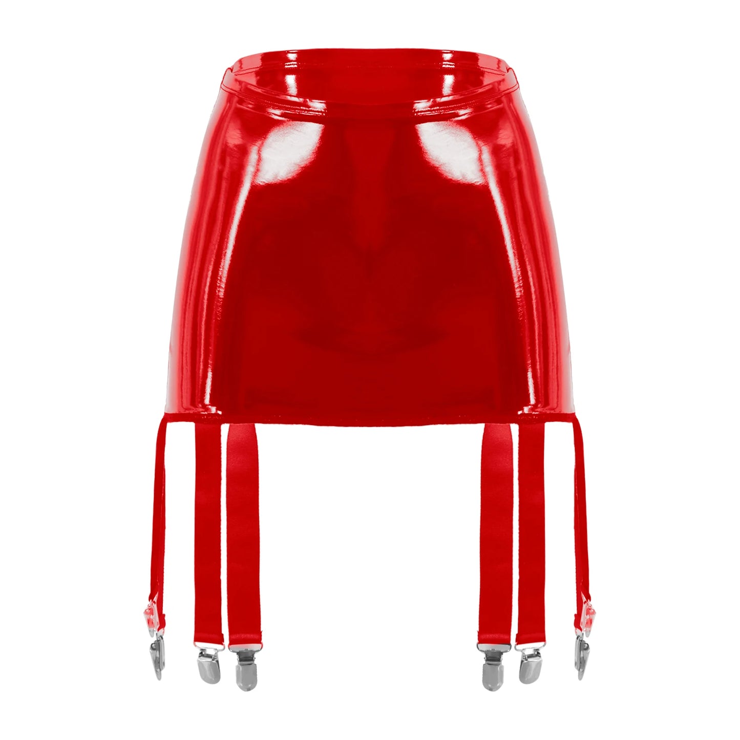 Women's Garter Straps Pencil Skirts Patent Leather Wet Look Garter Belt Short Mini Skirts with Buckle Clips Sexy Clubwear Party