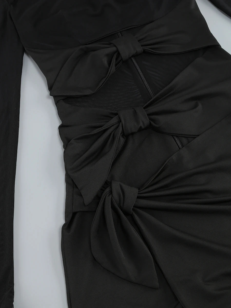 Sexy Hollow Out High Side Split See Through Mesh Long Sleeve Maxi Dress Luxury Brithday Prom Gown Party Club Fashion Dresses