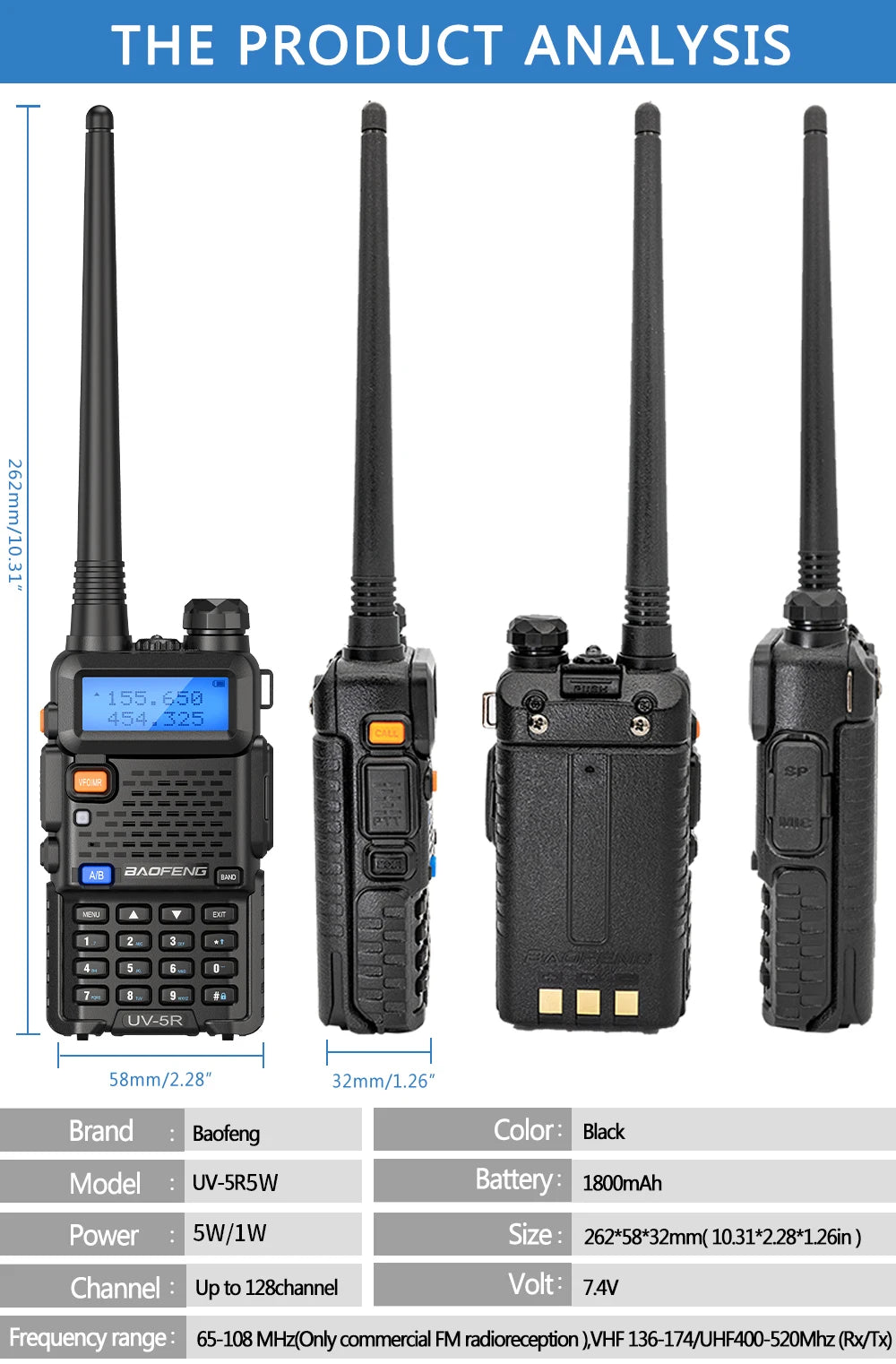 1/2PCS Baofeng UV 5R 5W 8W Walkie Talkie Portable Ham CB Radio Dual Band VHF UHF FM Transceiver Two Way Radio UV82 S9 K5 Plus