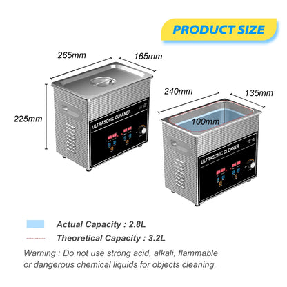 Ultrasonic Bath 3.2L 180W Cleaner Machine Power Adjust Hot Water Cleaning Bath Oil Nozzle Spark Plug Small Fuel