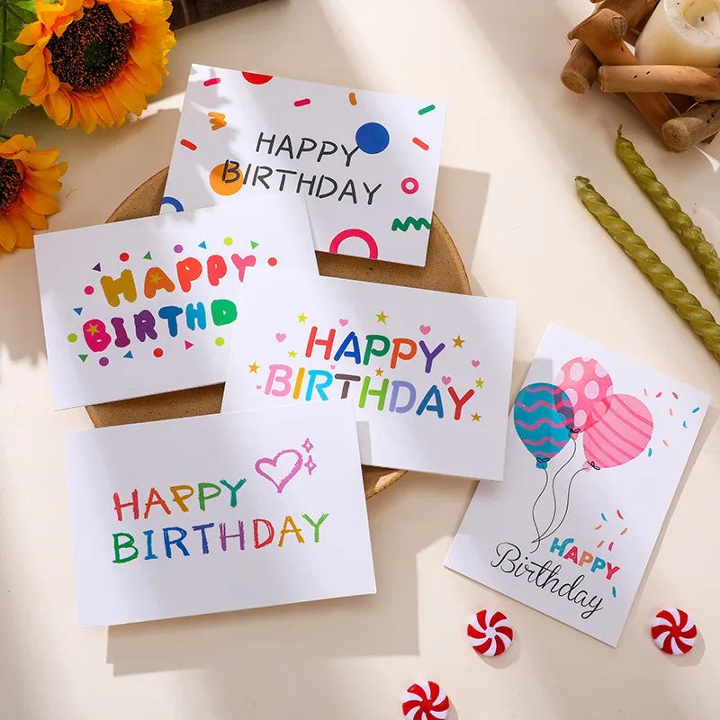 10Sets Happy Birthday Gift Cards Balloon Cartoon Assorted Greeting Card with Envelope and Sticker Birthday Party Invitation Card