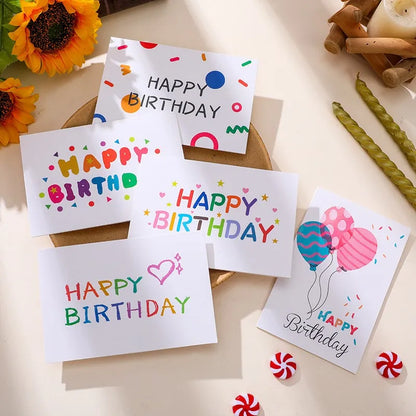 10Sets Happy Birthday Gift Cards Balloon Cartoon Assorted Greeting Card with Envelope and Sticker Birthday Party Invitation Card