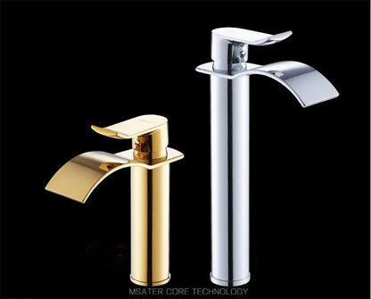 Basin Faucet Gold and White Waterfall Faucet Brass Bathroom Faucet Bathroom Basin Faucet Mixer Tap Hot and Cold Sink Faucet