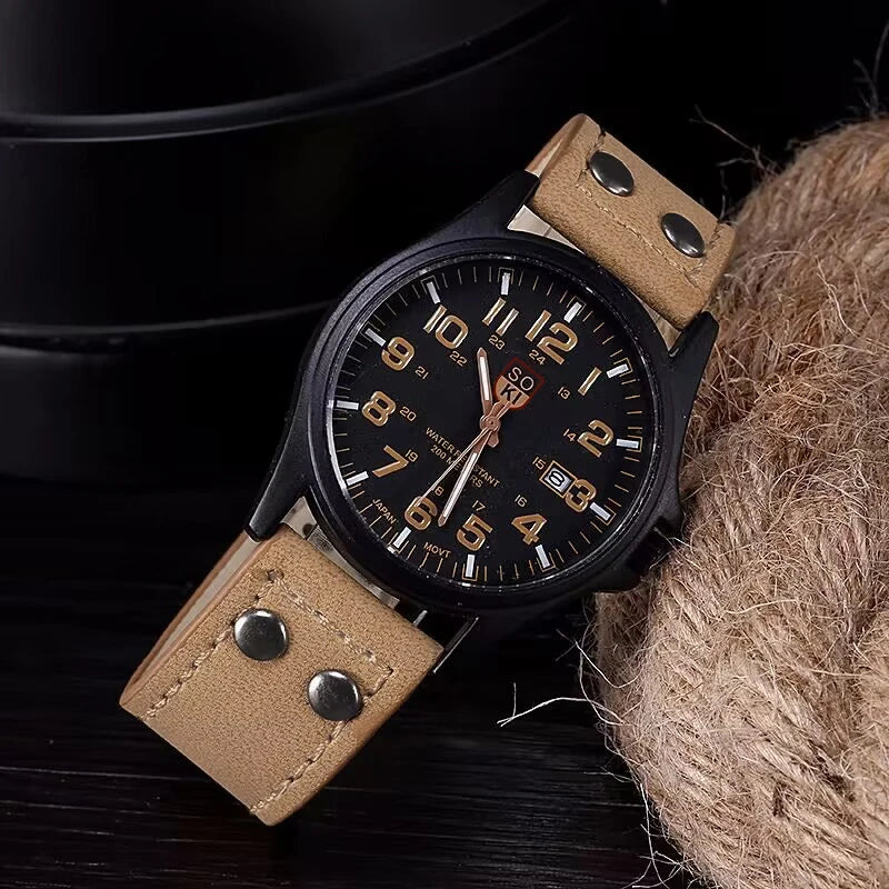 Fashion Arabic Dial Men Quartz Watch Casual Leather Strap Men's Calendar Sports Watches