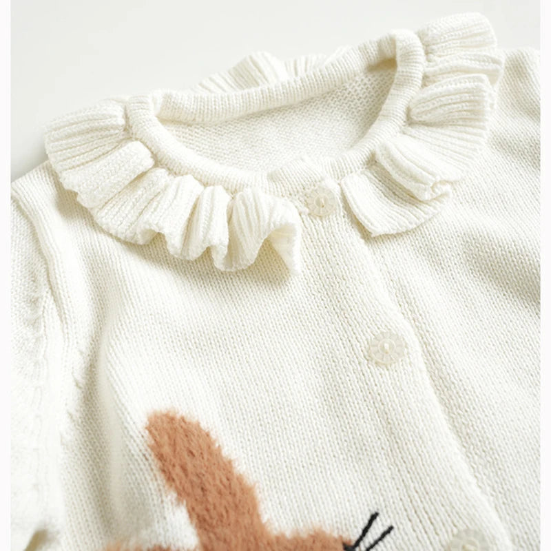 Baby Girls Embroidery Sweater Cardigan Autumn Fashion Cotton Floral Collar Kids Knitted Cardigan Rabbit Coat Outerwear Korean